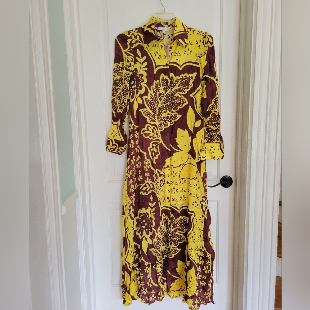 NWT ANTHROPOLOGY COREY LYNN CALTER SMALL MAXI SHIRT DRESS BURN MOTIF - Picture 8 of 9